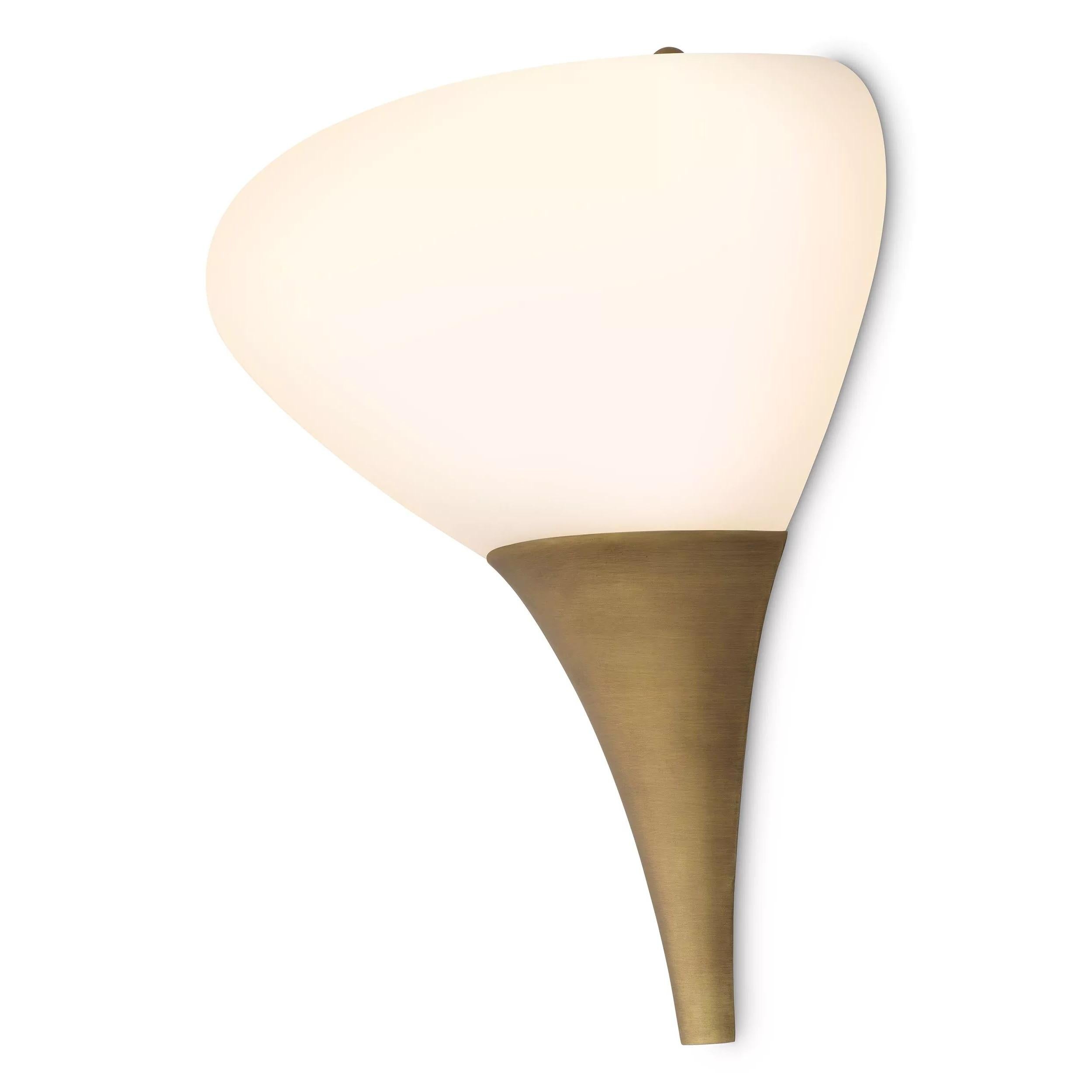 Mid-Century Modern 1950s Design Style Brass and White Opaline Glass Wall Light