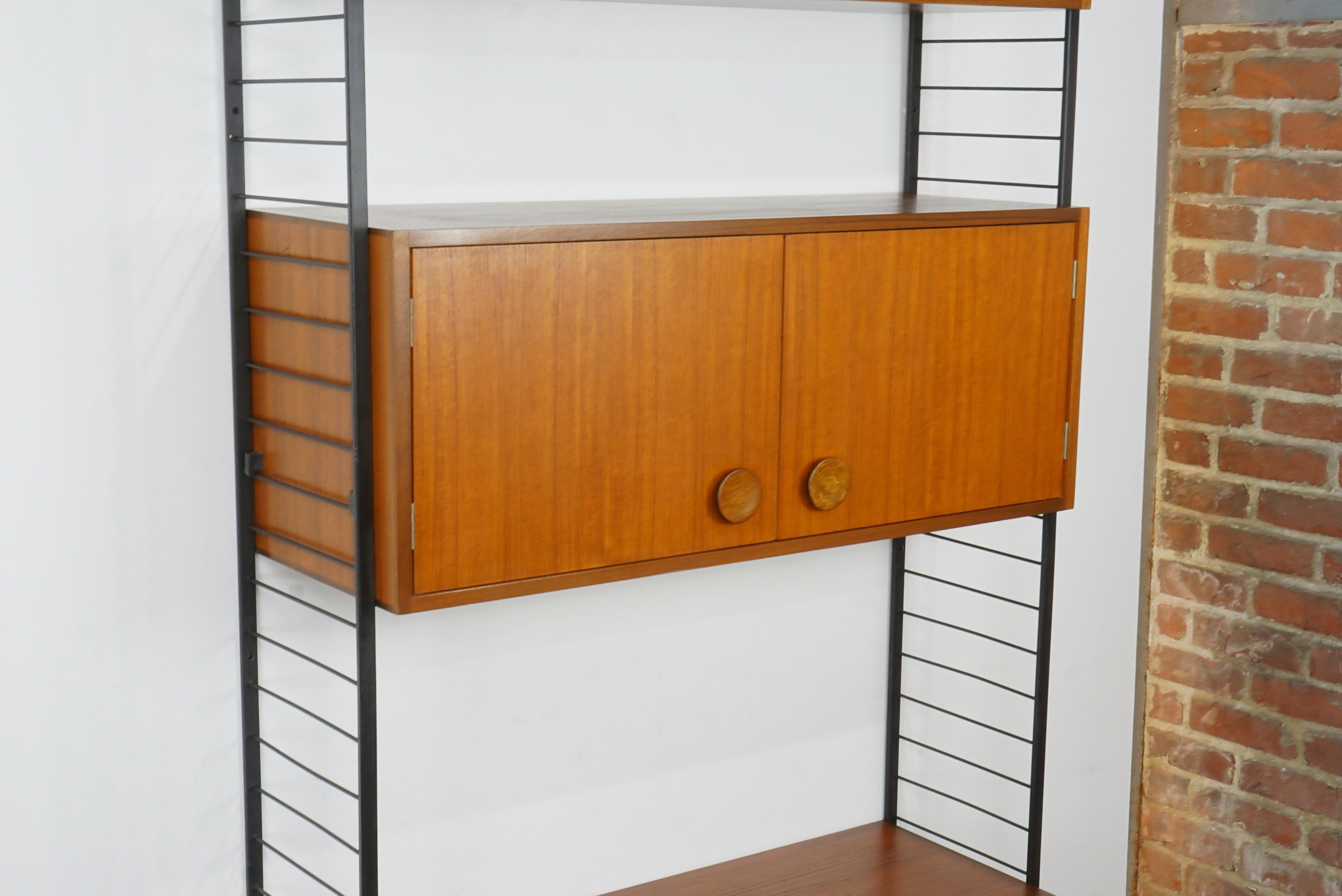 1950s Design Teak Wooden and Black Metal Wall Unit Shelves or Cabinet 7