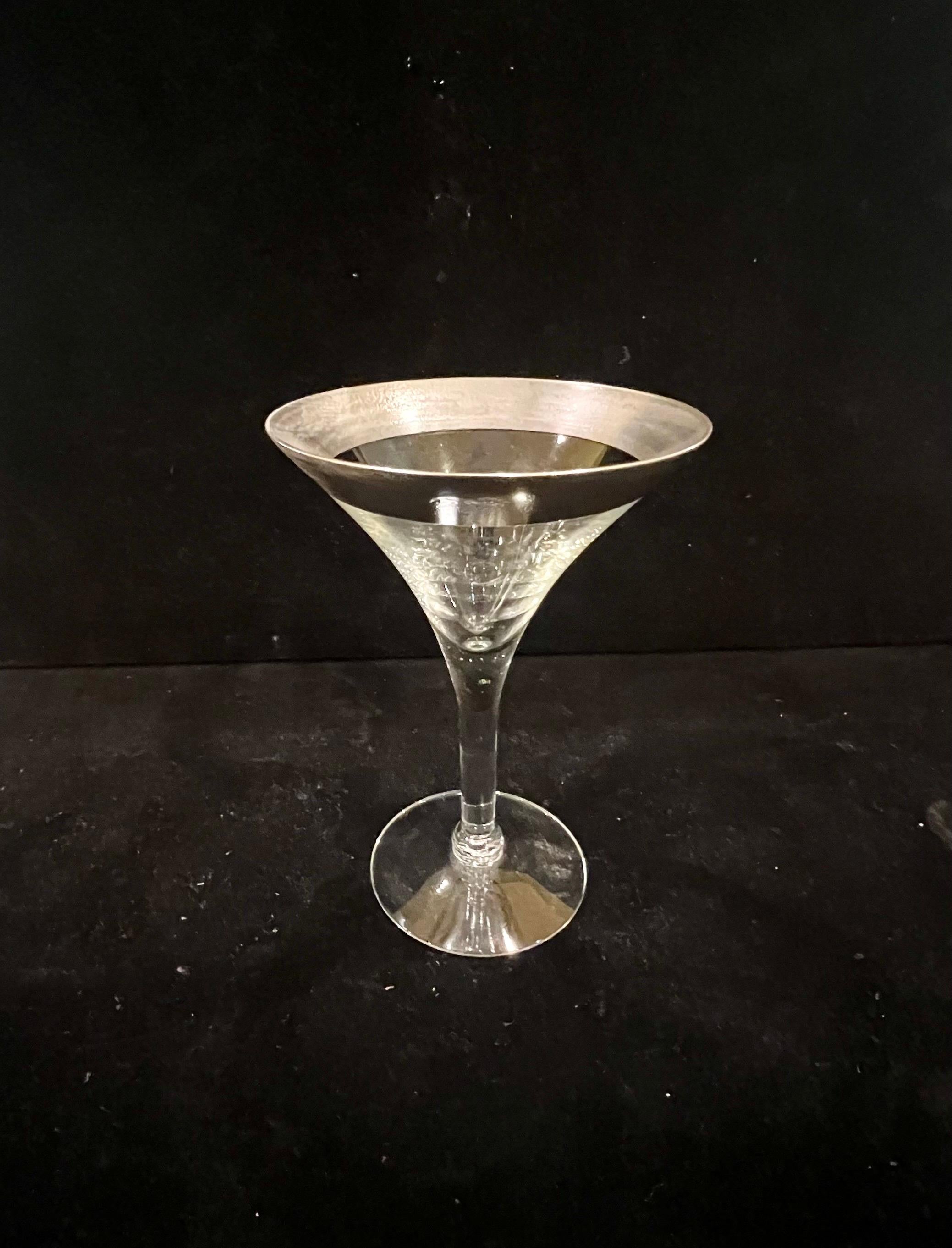 Mid-Century Modern 1950s Designer Dorothy Thorpe Pure Silver Band Barware Martini Glasses set of 4