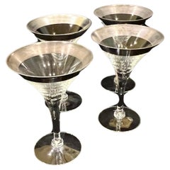 1950s Designer Dorothy Thorpe Pure Silver Band Barware Martini Glasses set of 4