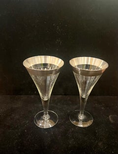 1950s Designer Dorothy Thorpe Pure Silver Band Barware Pair of Wine Glasses