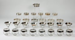 1950s Designer Dorothy Thorpe Pure Silver Band Barware Glasses, Set of 29pcs