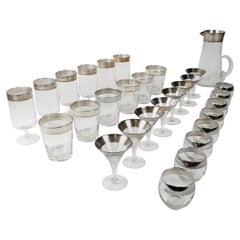 Retro 1950s Designer Dorothy Thorpe Pure Silver Band Barware Glasses, Set of 29pcs