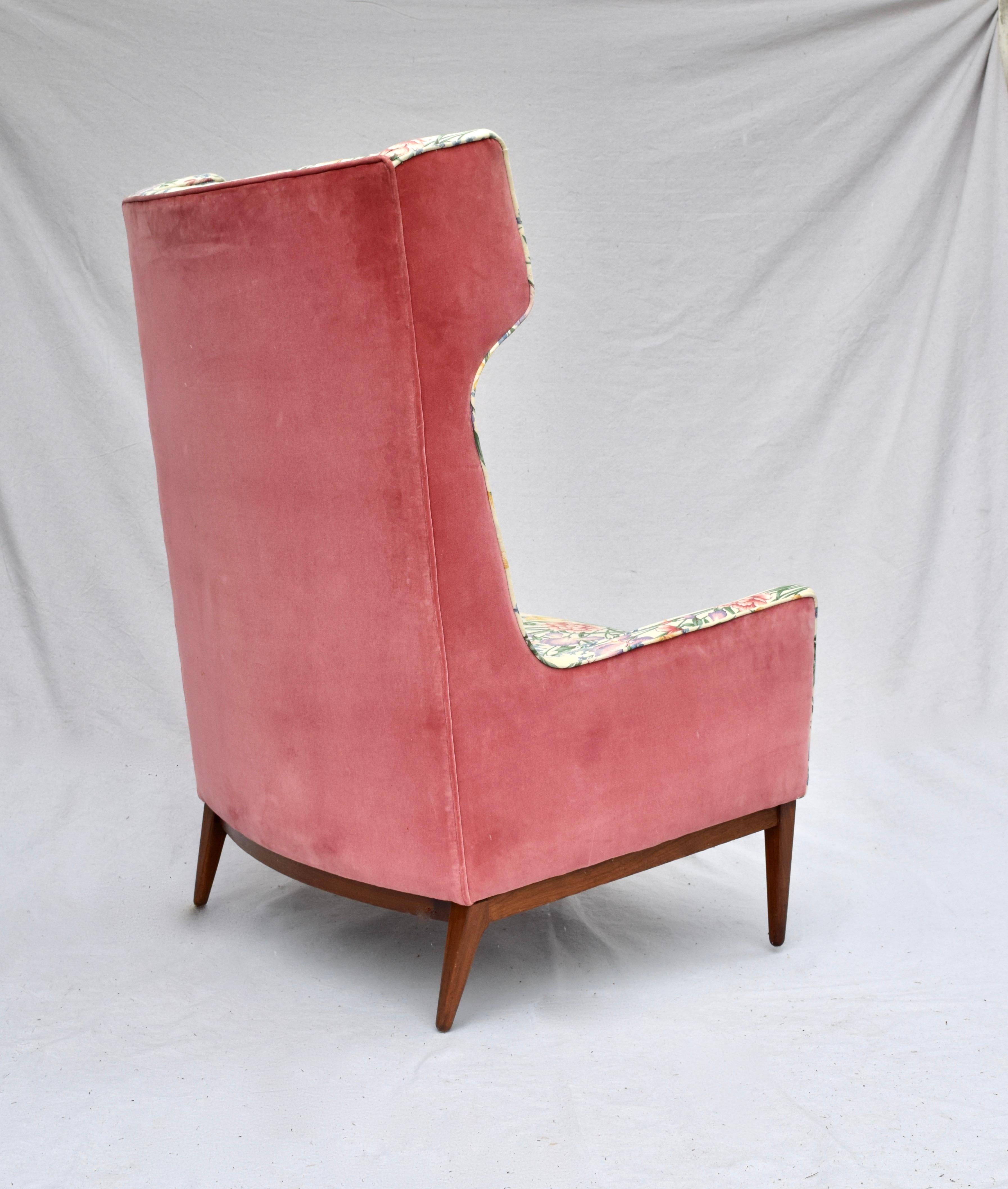 Velvet 1950's Designer Wingback Chair in the Manner of Gio Ponti