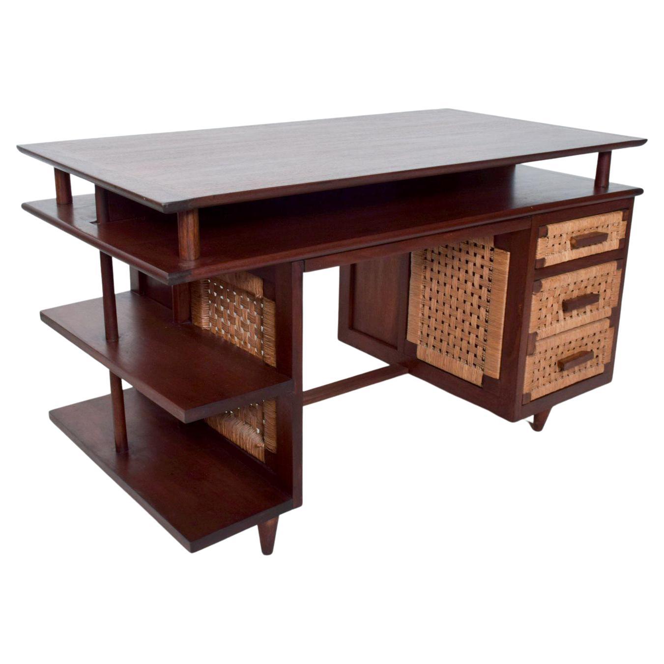 1950s Desk Mahogany 
Seagrass Clara Porset 
Michael Van Beuren Modern Mexico