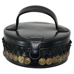 1950 Deutz Nero Maniglia superiore in pelle Moneta d'oro e perline Borsa novità Vtg.