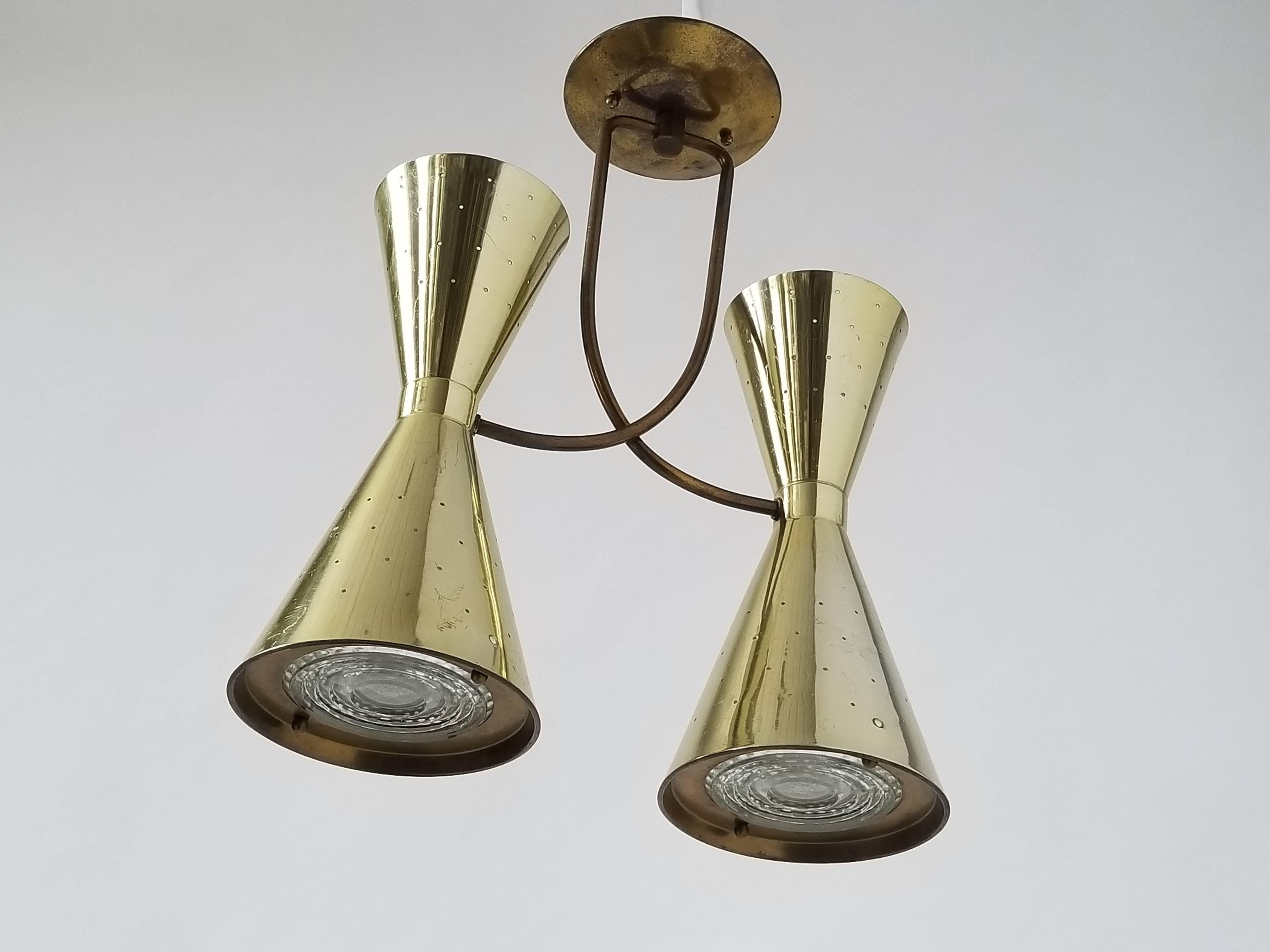 Mid-Century Modern 1950s Diabolo / Hourglass Brass-Plated Flush Mount from Electrolier For Sale