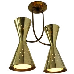 Retro 1950s Diabolo / Hourglass Brass-Plated Flush Mount from Electrolier