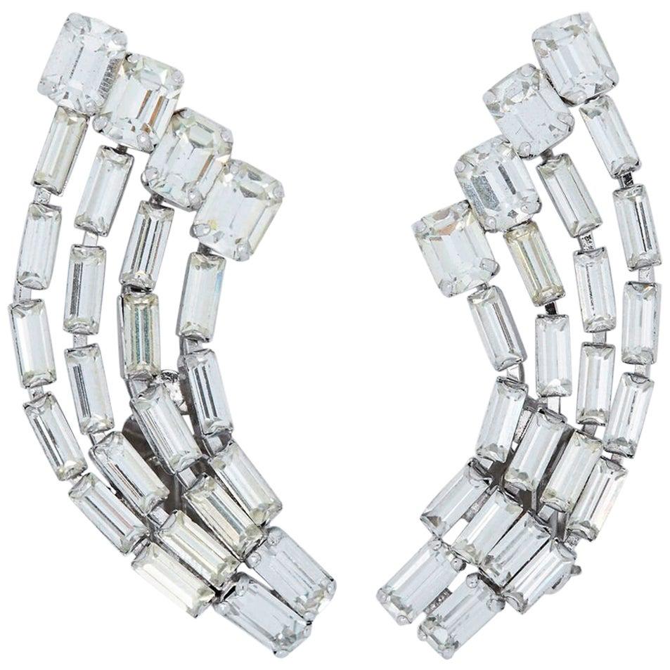 1950s Diamante Earrings with Rare Ascending Spray Formation
