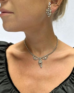 1950s Diamanté Parure: Choker Necklace + Earclips