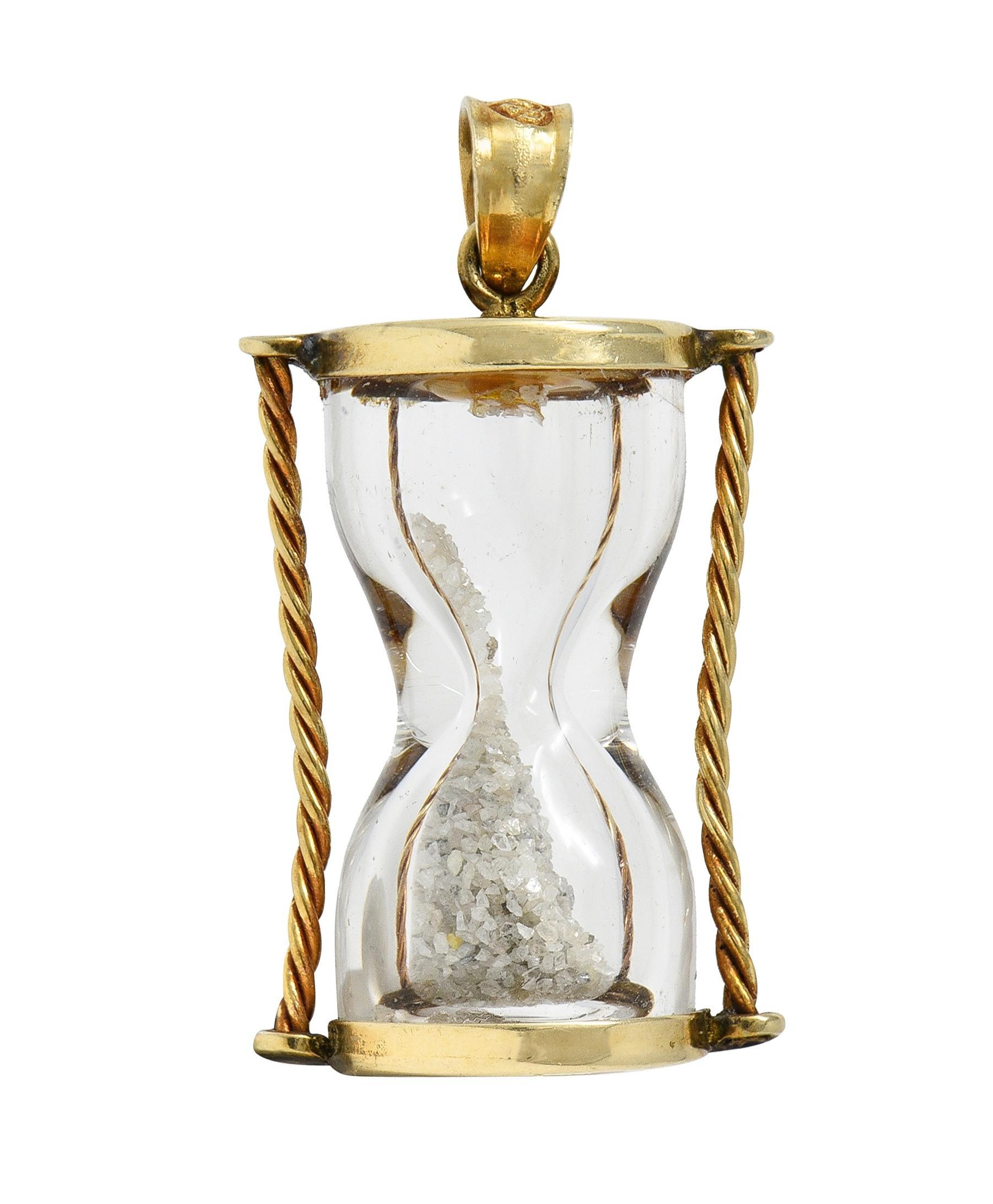 Breloque sablier vintage en or jaune 10 carats avec diamants des années 1950