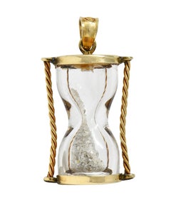 1950's Diamond 10 Karat Yellow Gold Vintage Hourglass Charm