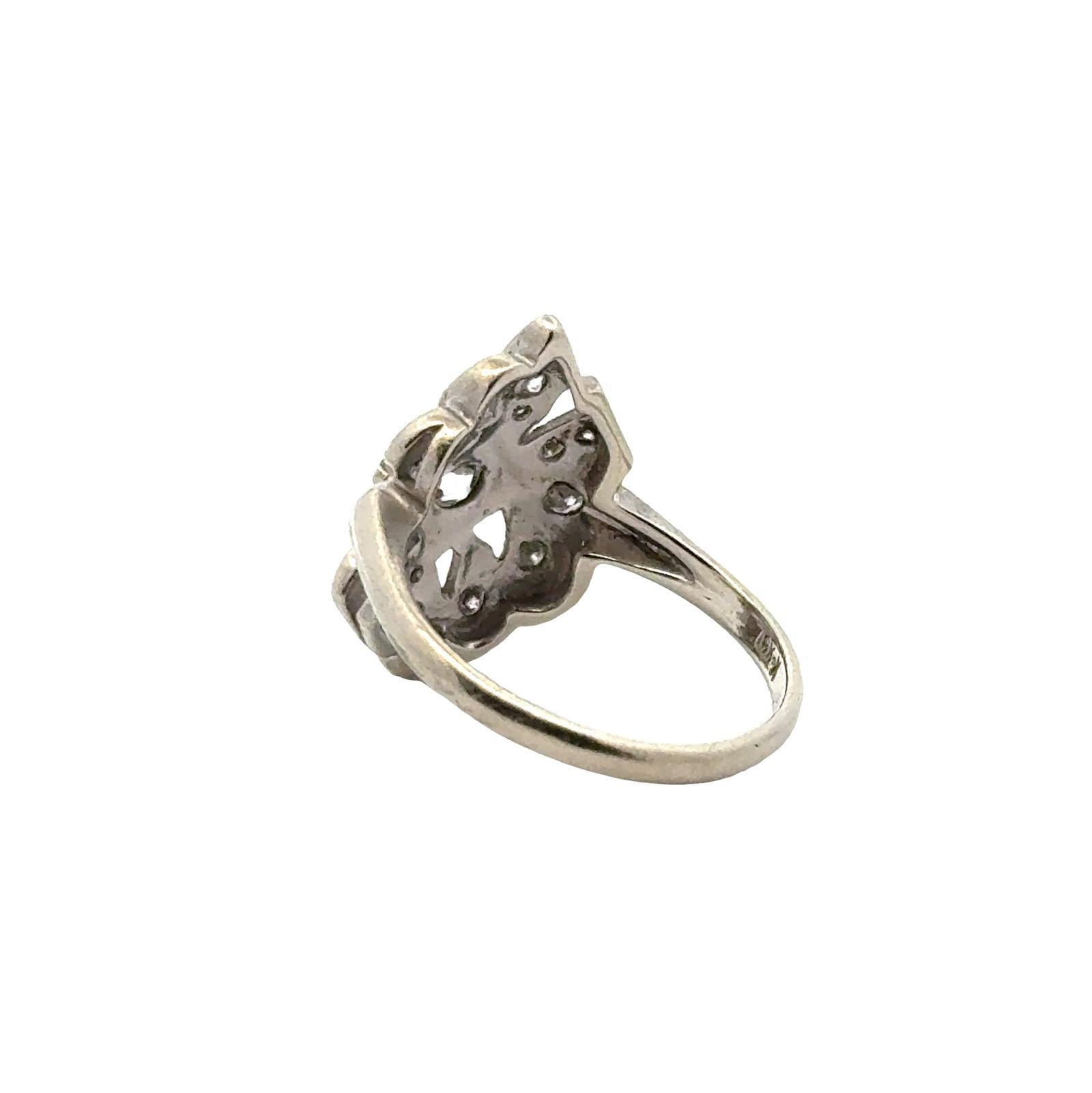 Women's 1950's Diamond 14 Karat White Gold Elongated Estate Cocktail Ring For Sale