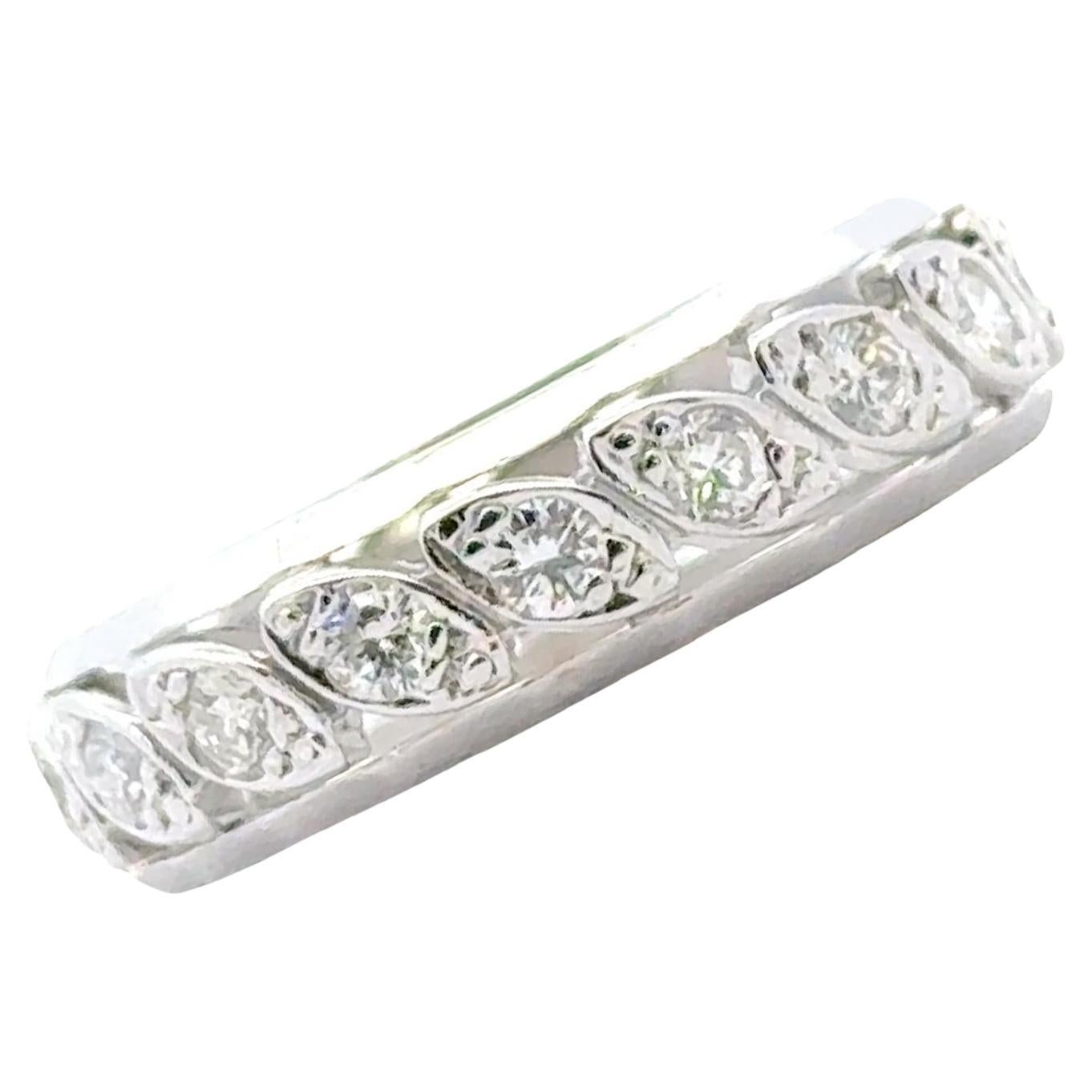 1950's Diamond 14 Karat White Gold Eternity Wedding Band Vintage Ring