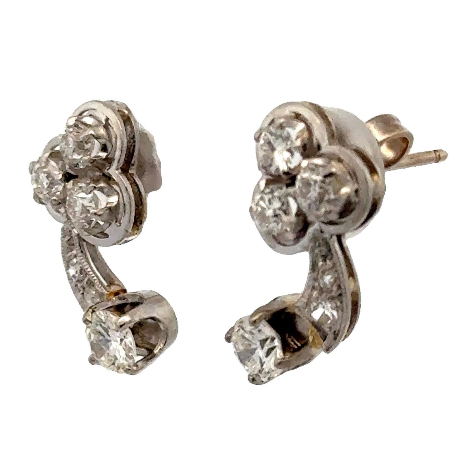 Retro 1950's Diamond 14 Karat White Gold Vintage Drop Earrings For Sale