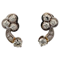 1950's Diamond 14 Karat White Gold Vintage Drop Earrings