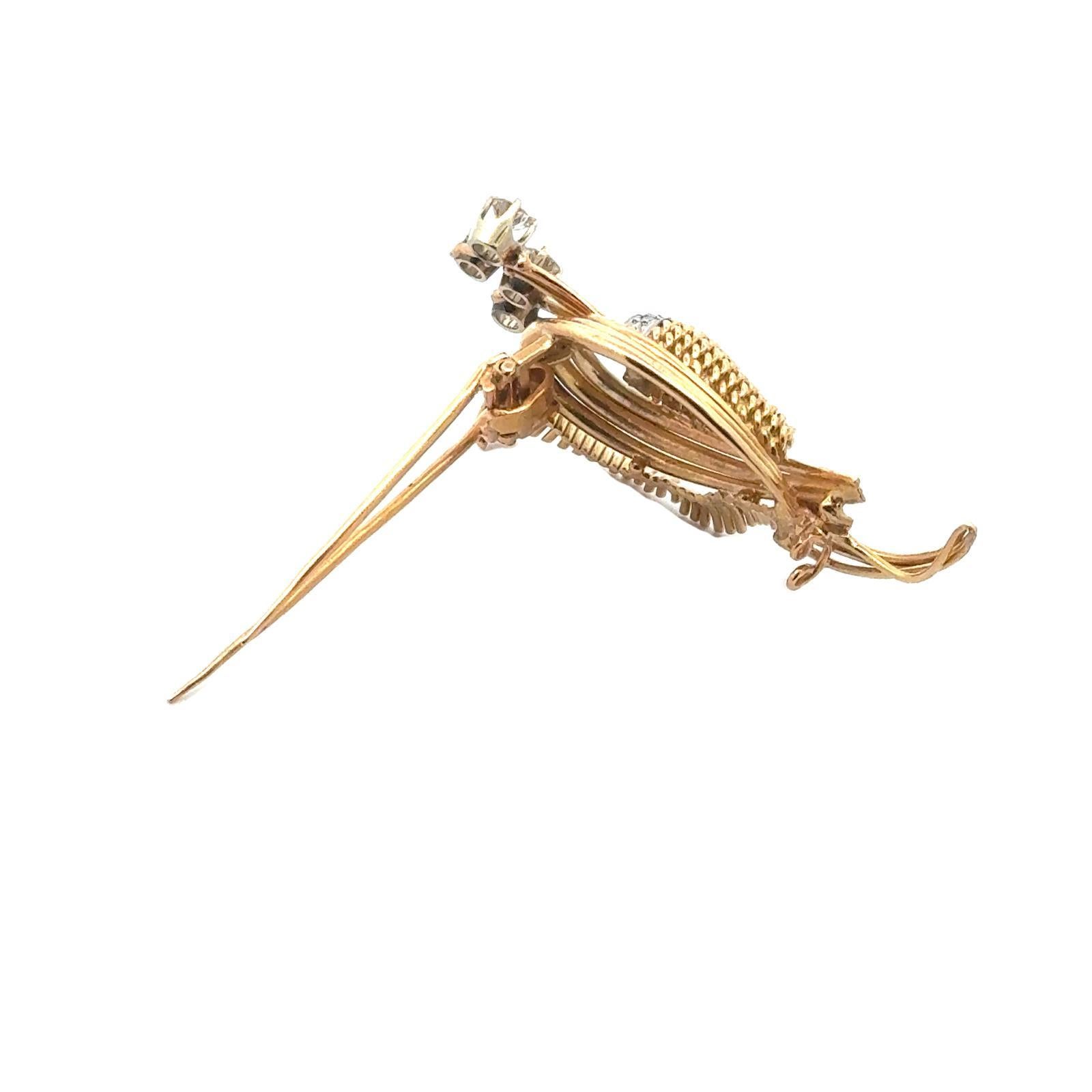 Contemporary 1950's Diamond 14 Karat Yellow Gold Bouquet Vintage Brooch Pin