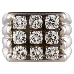 Vintage 1950s Diamond 18 Karat White Gold Signet Ring