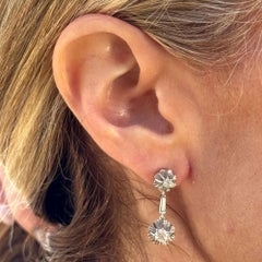 1950's Diamond 18 Karat White Gold Vintage Dangle Earrings