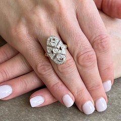 1950's Diamond 18 Karat White & Yellow Gold Oval Vintage Cocktail Ring