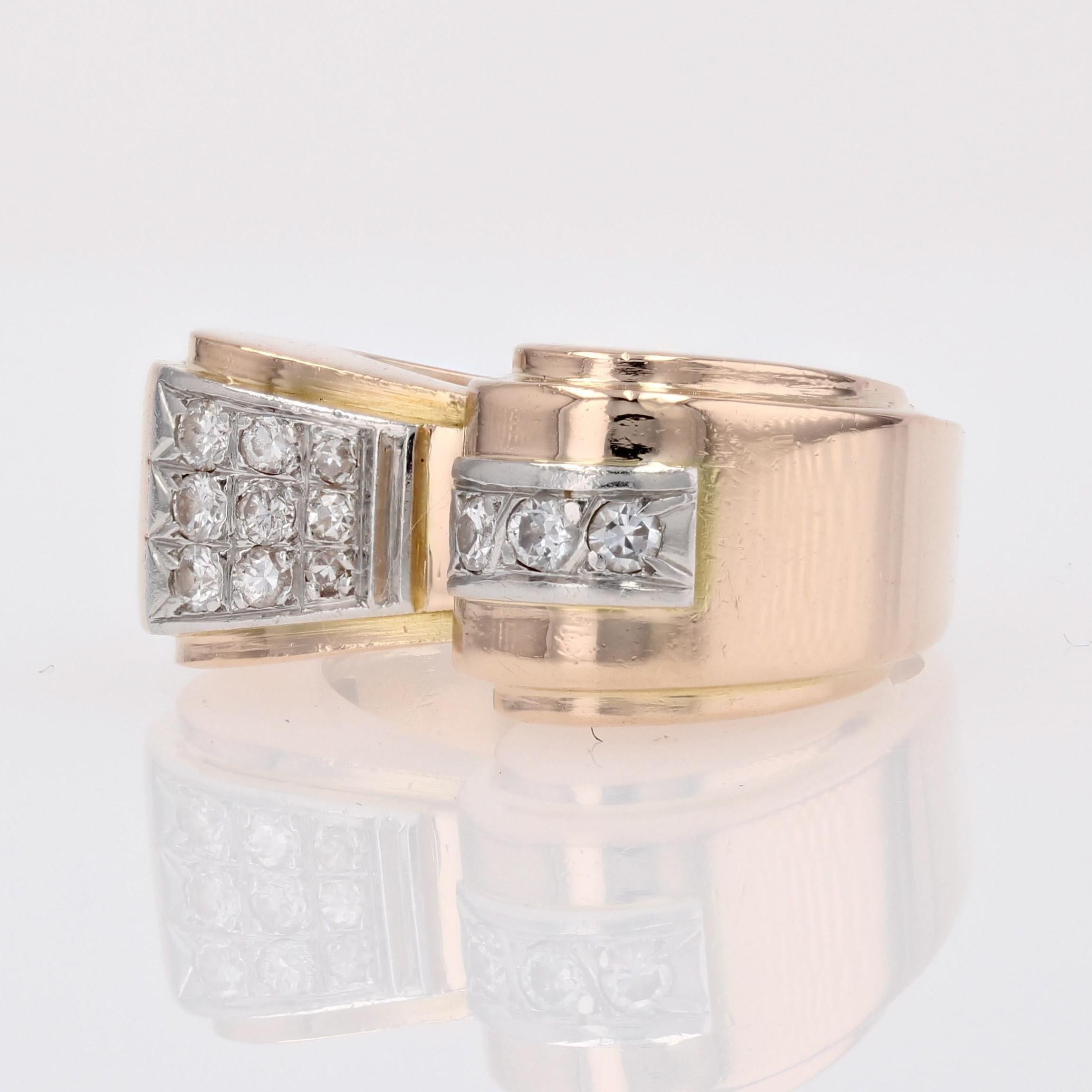 Women's 1950s Diamond 18 Karat Yellow Gold Asymetrical Tank Ring For Sale