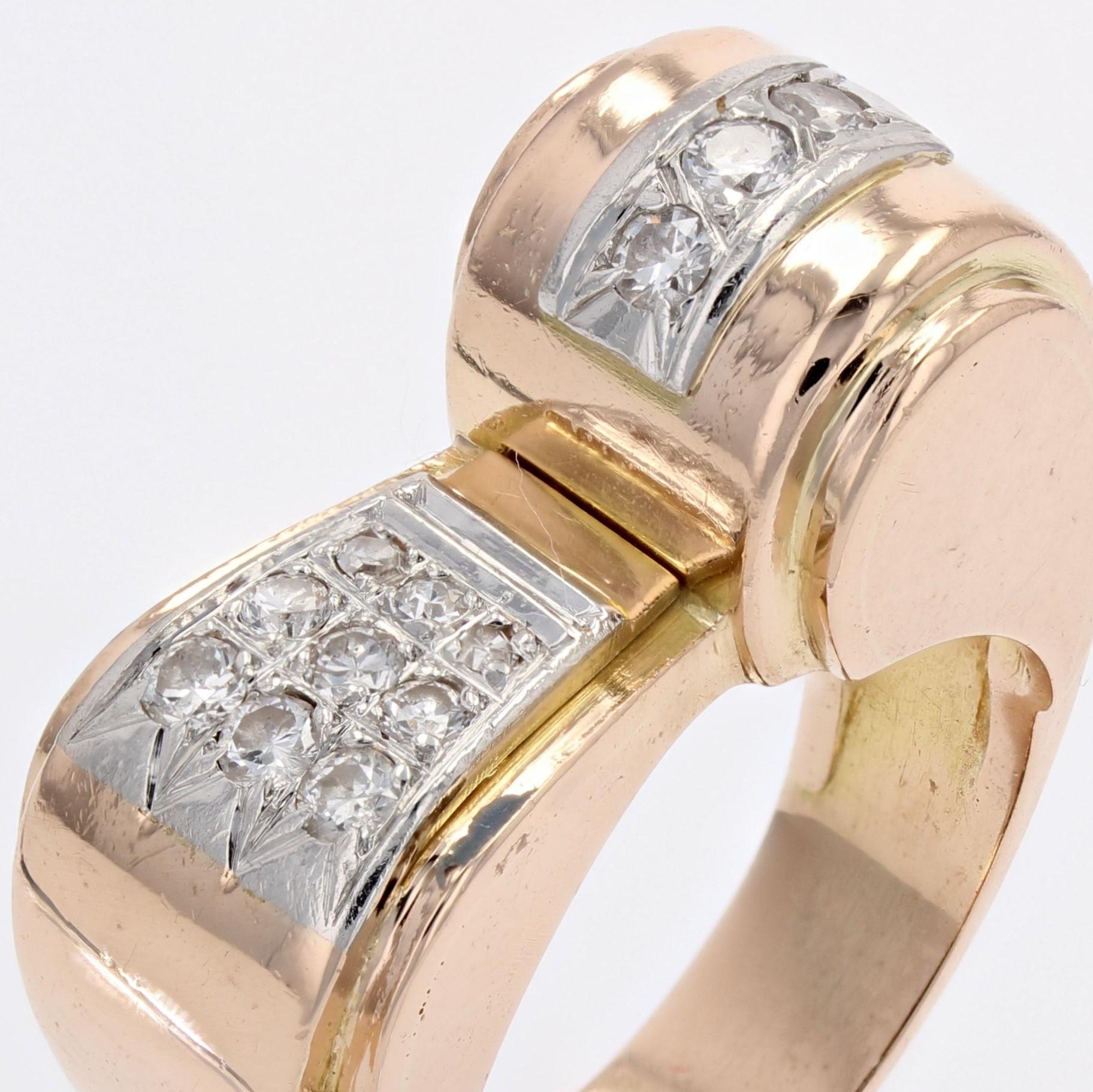 Asymetricer Tank-Ring aus 18 Karat Gelbgold mit Diamanten, 1950er Jahre im Angebot 1