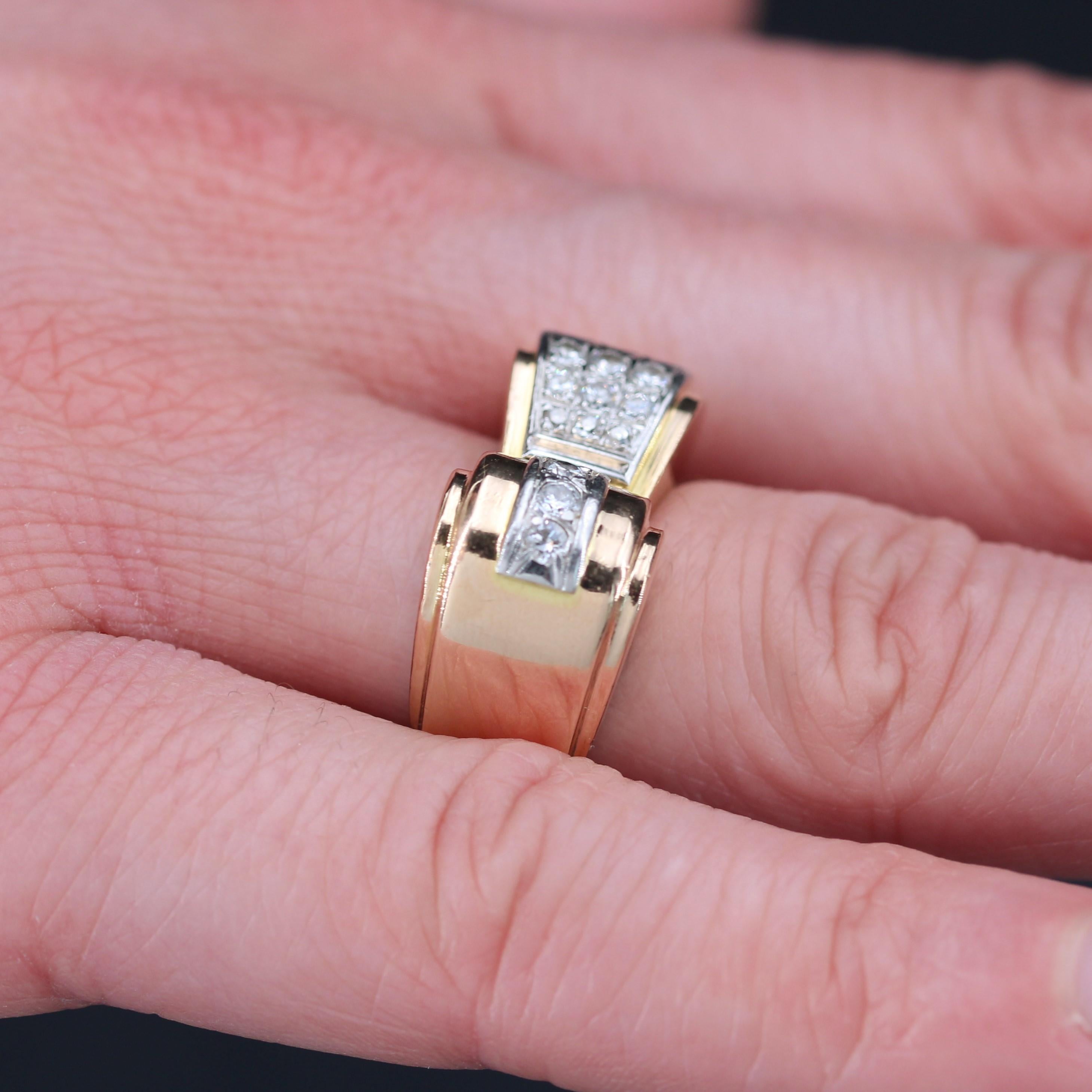 Anello a carrarmato asimmetrico con diamante anni '50 in oro giallo 18 carati in vendita 3