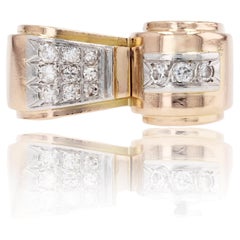 1950s Diamond 18 Karat Yellow Gold Asymetrical Tank Ring