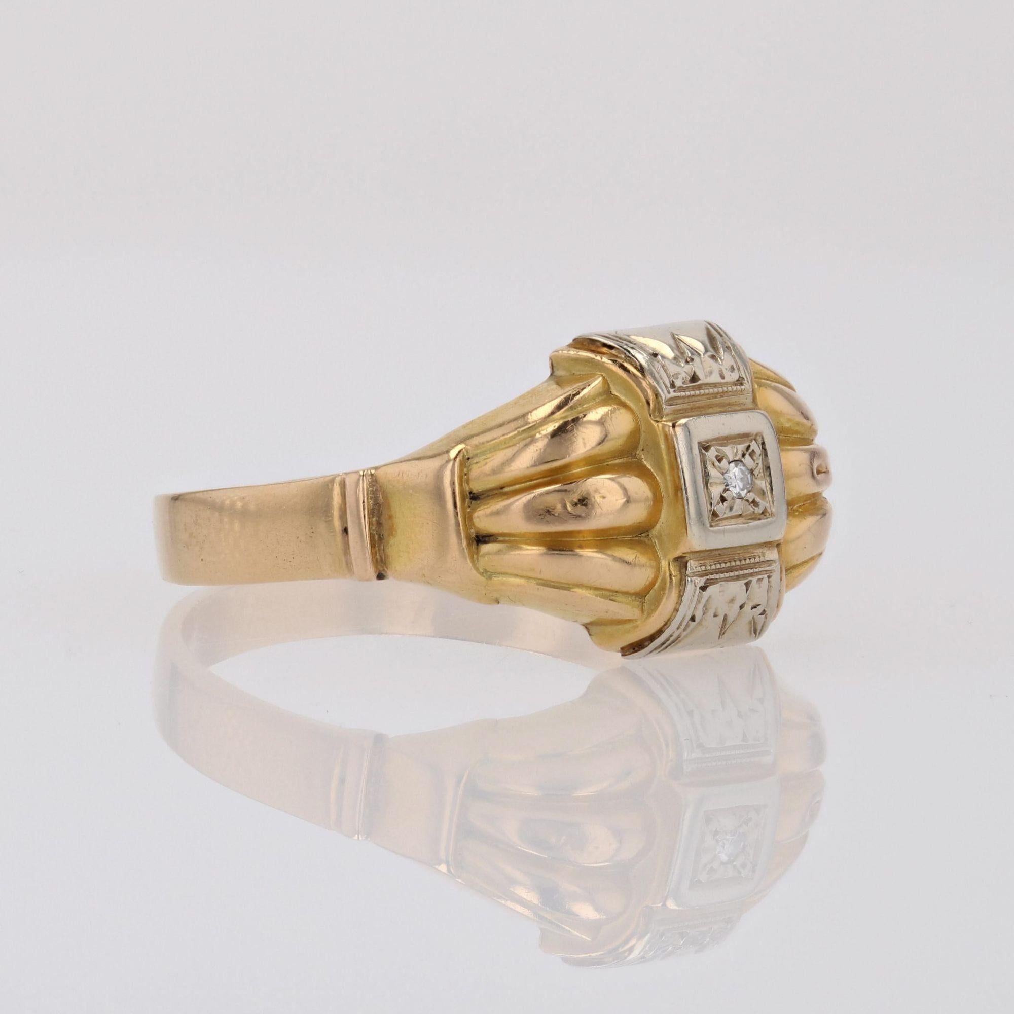 Brilliant Cut 1950s Diamond 18 Karat Yellow Gold Geometrical Pattern Ring For Sale