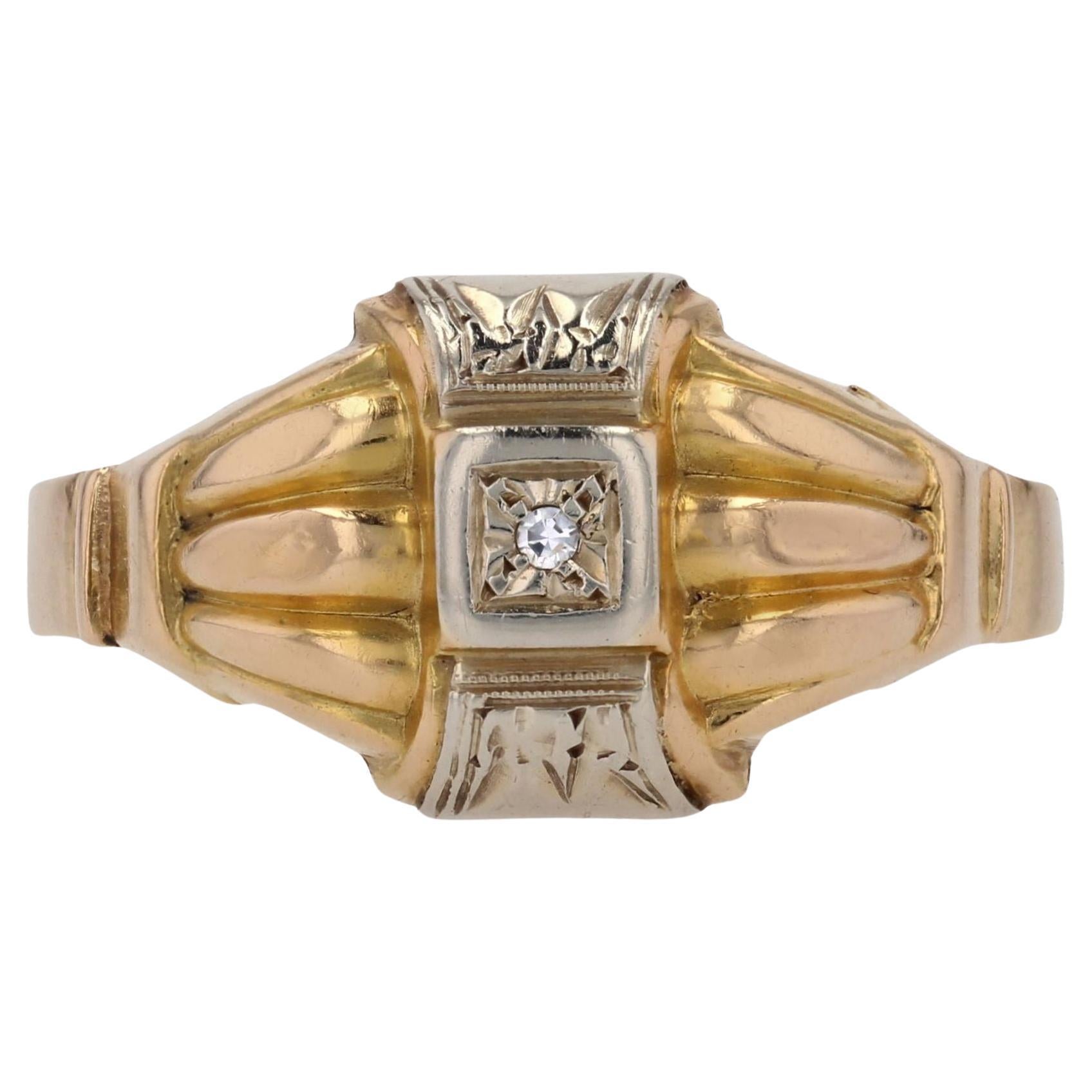 1950s Diamond 18 Karat Yellow Gold Geometrical Pattern Ring For Sale