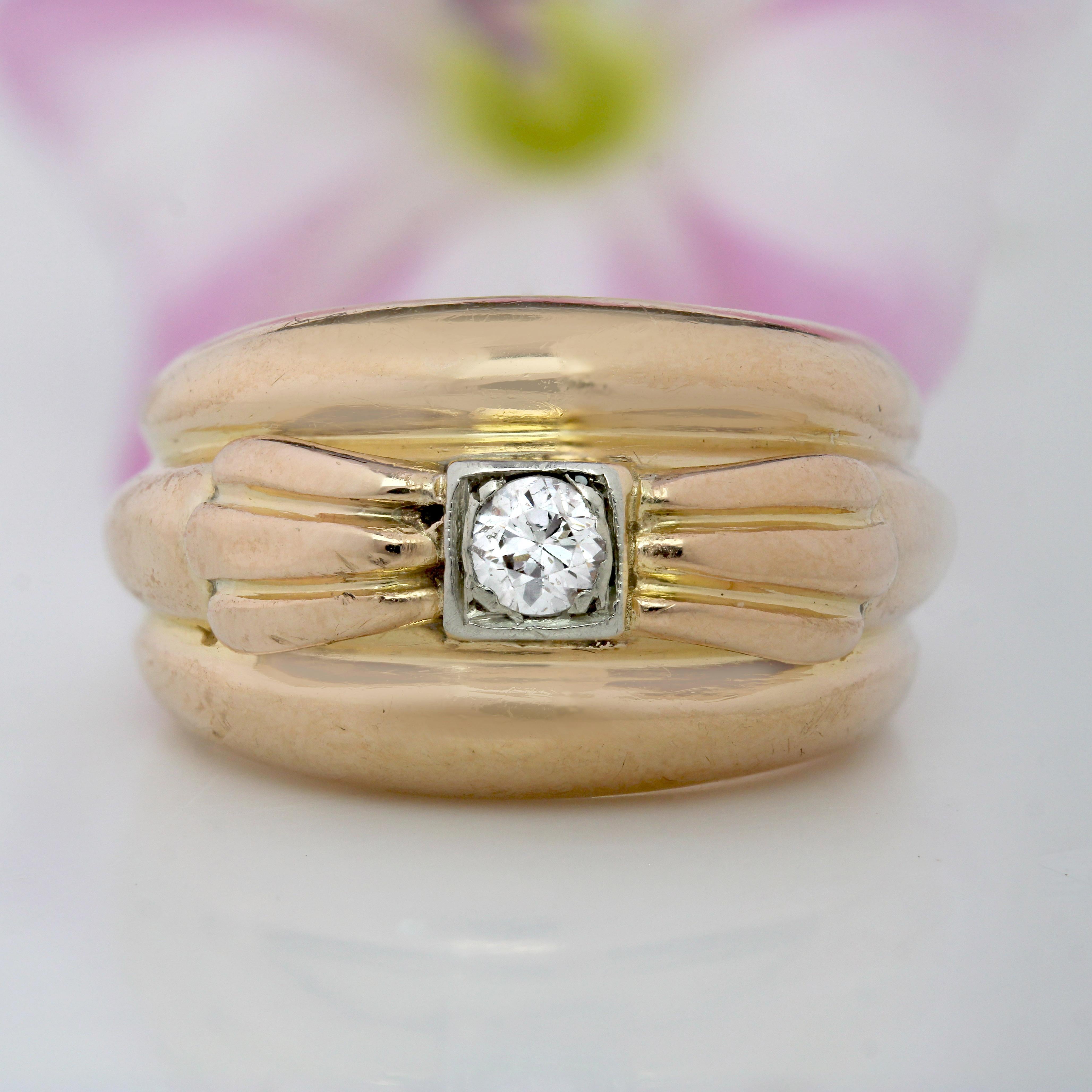 1950er Jahre Diamant 18 Karat Gelbgold Großer Ring (Retro) im Angebot
