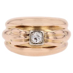 Large bague en or jaune 18 carats avec diamants des années 1950