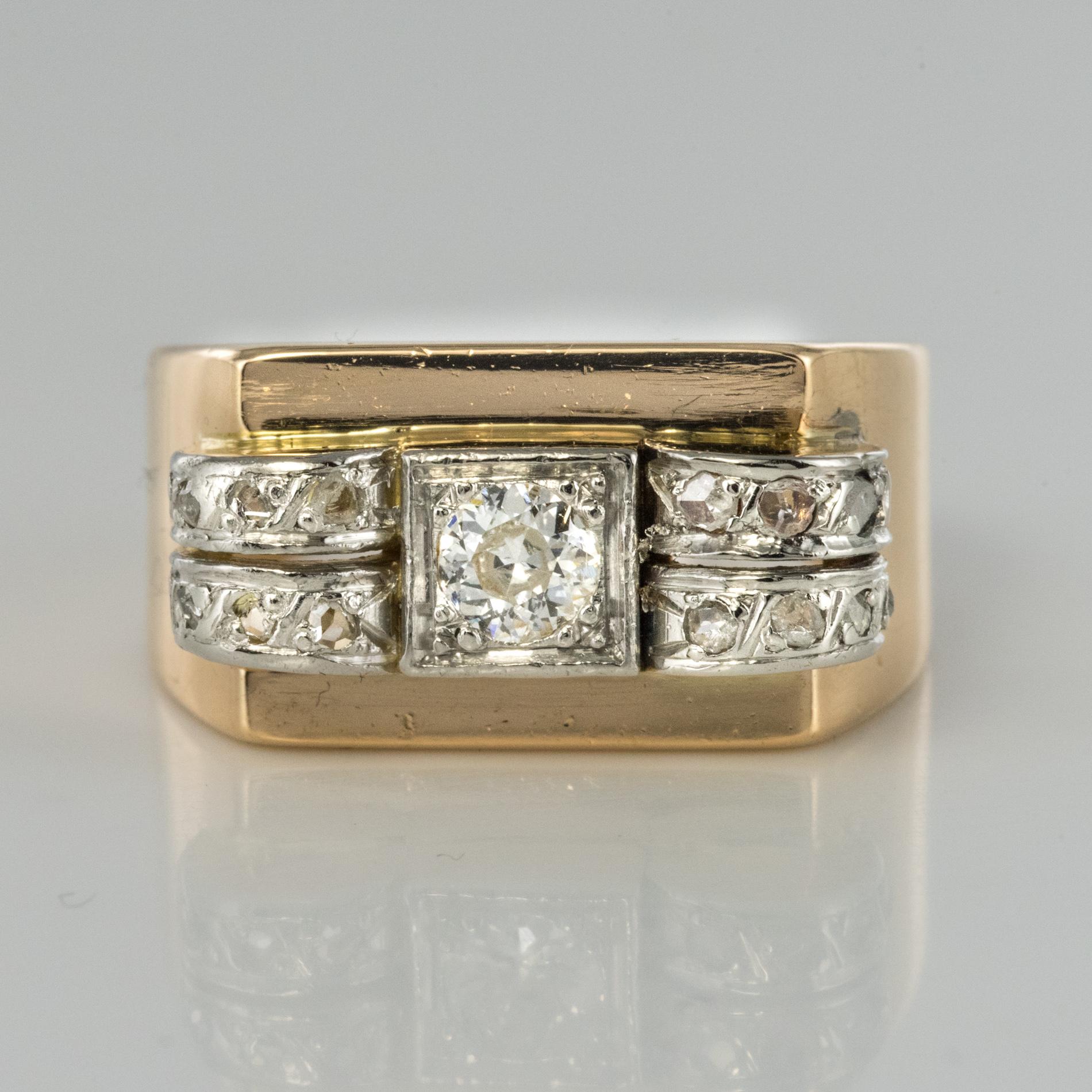 1950s Diamond 18 Karat Yellow Gold Tank Ring 3