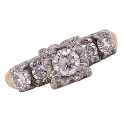 1950er Jahre Diamant-Verlobungsring mit 5 Steinen 14 Karat zweifarbiges Gold