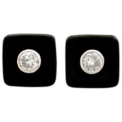 1950s Diamond and Black Onyx Platinum Stud Earrings