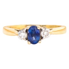 1950s Diamond and Blue Sapphire 18 Karat Two-Tone Gold Ring