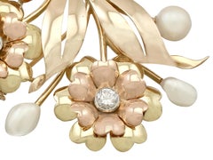 1950s Diamond and Pearl Yellow and Rose Gold Brooch