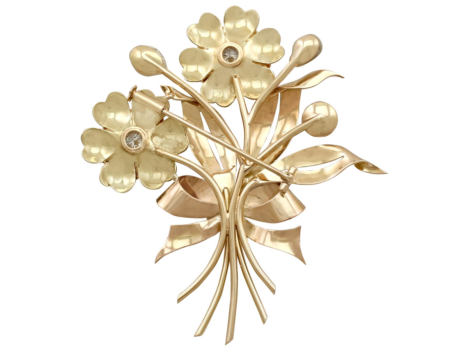 Women's 1950s Diamond and Pearl Yellow and Rose Gold Brooch For Sale