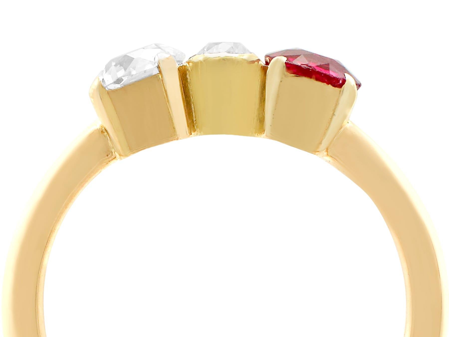 Retro 1950s Diamond and Ruby 15K Yellow Gold Cocktail Ring For Sale