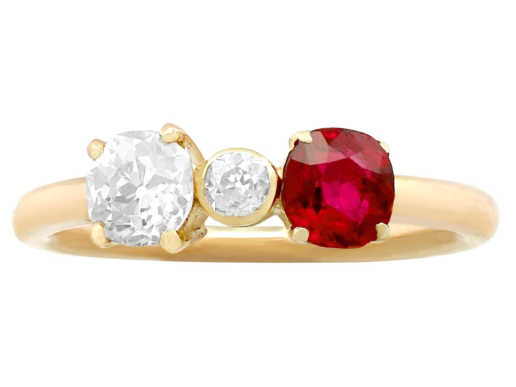 1950s Diamond and Ruby 15K Yellow Gold Cocktail Ring In Excellent Condition For Sale In Jesmond, Newcastle Upon Tyne