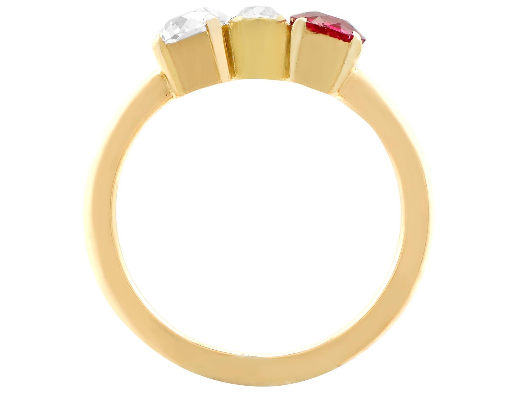 Women's 1950s Diamond and Ruby 15K Yellow Gold Cocktail Ring For Sale