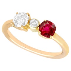 1950s Diamond and Ruby 15K Yellow Gold Cocktail Ring