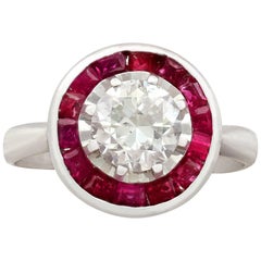 1950s Diamond and Ruby White Gold Cocktail Ring
