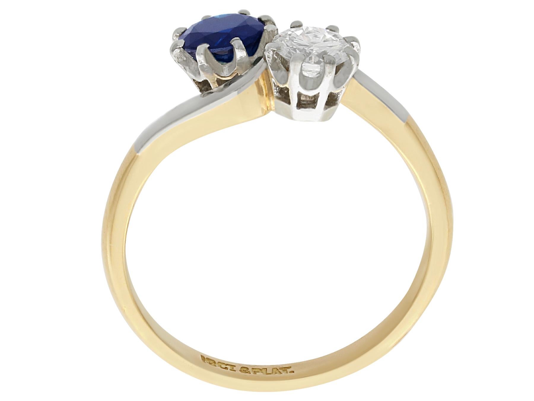 Women's 1950s Diamond and Sapphire Yellow Gold Twist Ring