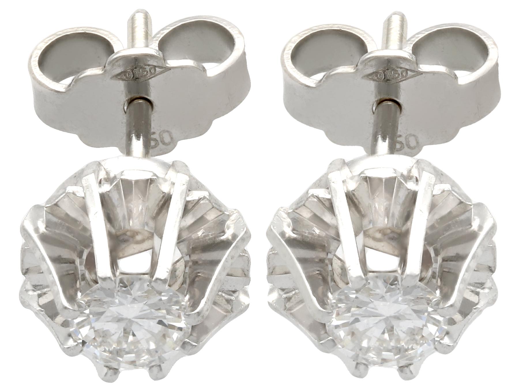 Women's or Men's 1950s Diamond and White Gold Stud Earrings