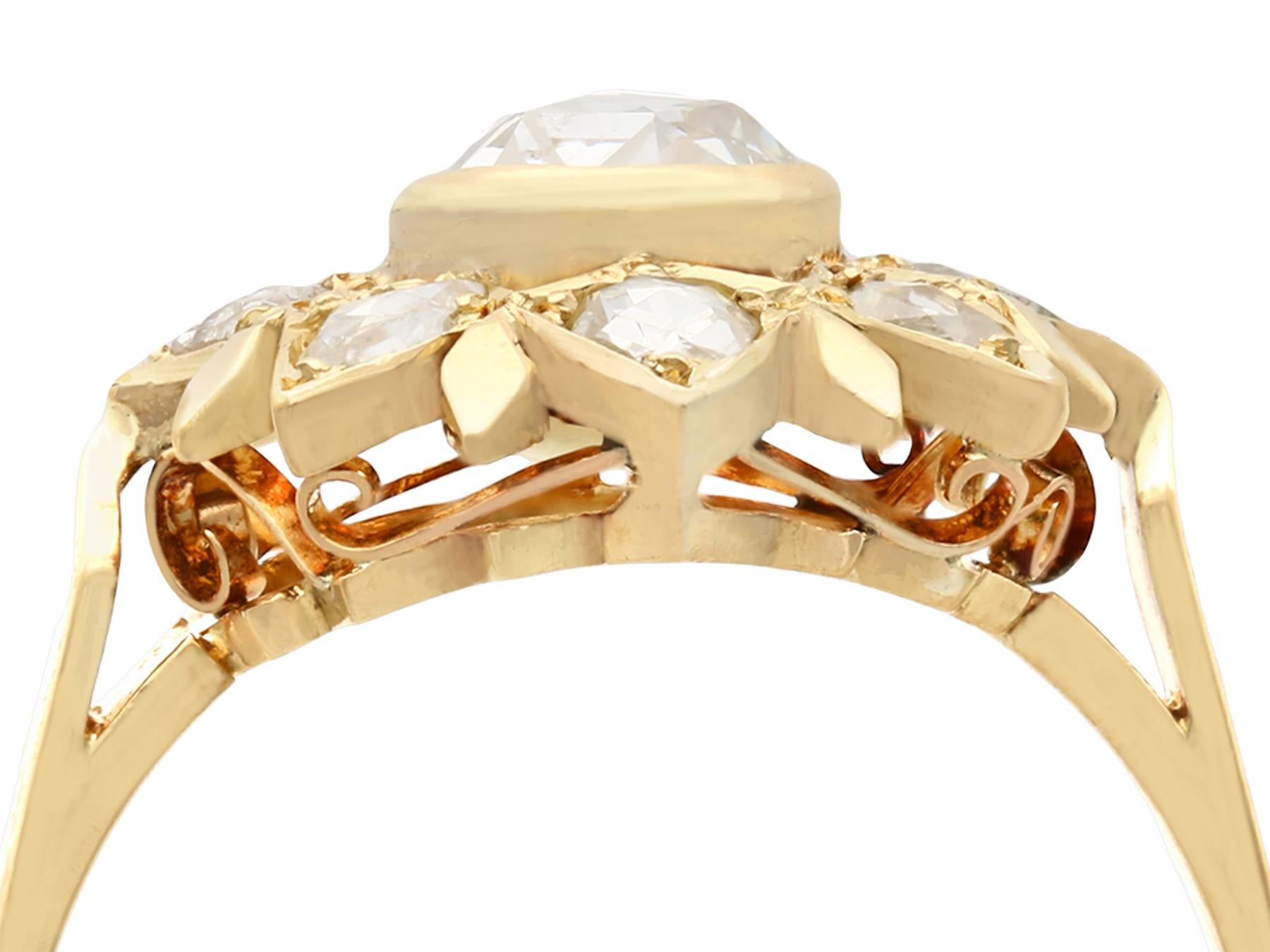 Rose Cut 1950s Diamond and Yellow Gold Cluster Ring For Sale