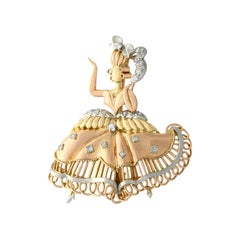 Vintage 1950s Diamond and Yellow Gold Dancer Brooch