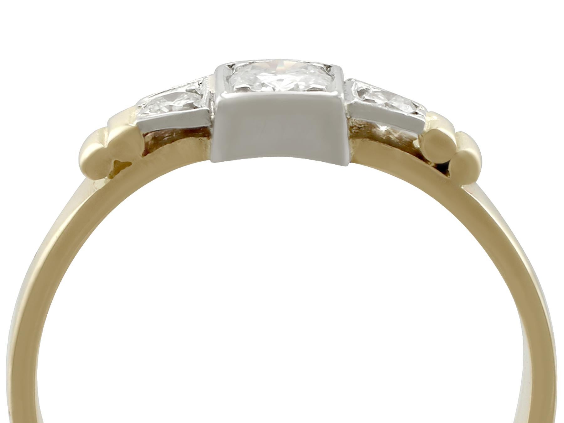 Round Cut Vintage 1950s Diamond and Yellow Gold Three Stone Ring For Sale