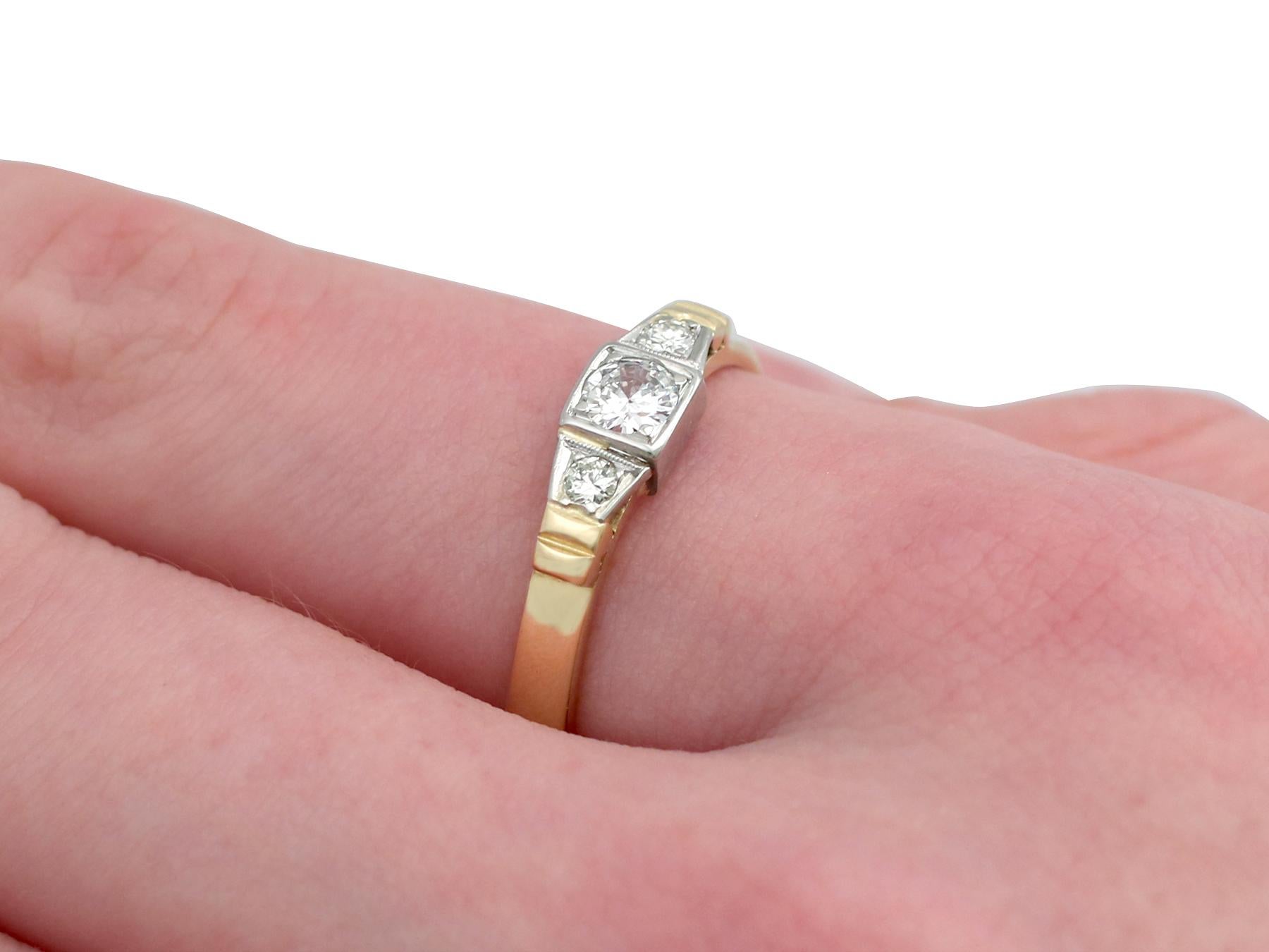 Vintage 1950s Diamond and Yellow Gold Three Stone Ring For Sale 1