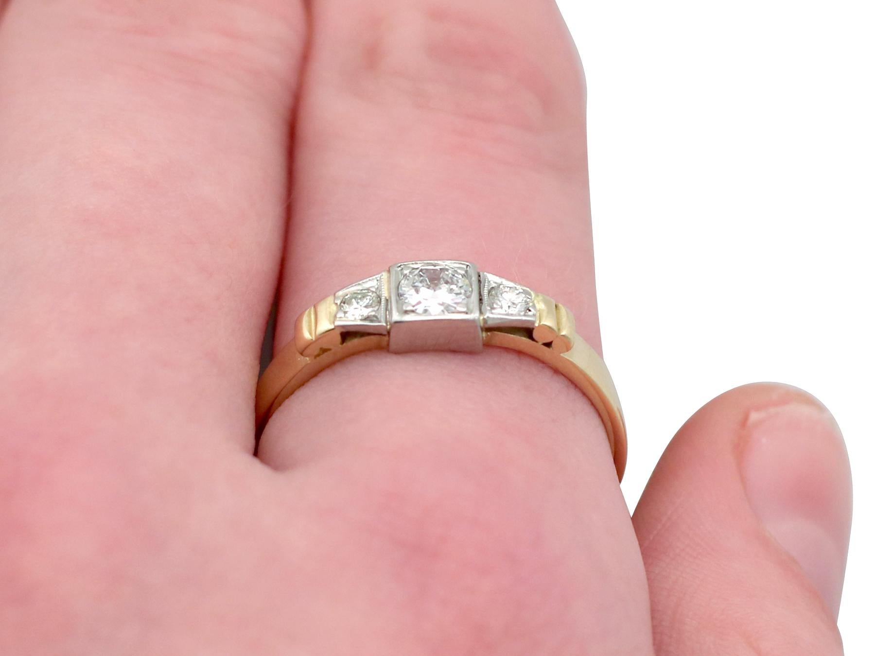 Vintage 1950s Diamond and Yellow Gold Three Stone Ring For Sale 2